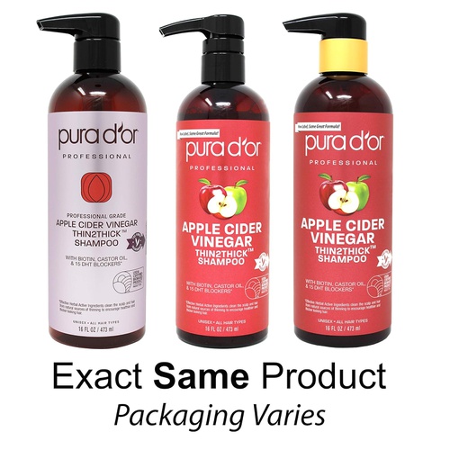  PURA DOR Apple Cider Vinegar Thin2Thick Set Shampoo Conditioner for Regrowth, Hair Loss, Clarifying, Detox (2 x 16oz) Biotin, Keratin, Caffeine, Castor Oil, All Hair Type, Men/Wome