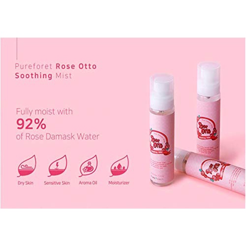  Pureforet Rose Otto Soothing Calming Facial Natural Mist Spray beauty hydration nourishing boosts radiance for dry brightness moisture and sensitive skin care 92.5% of demask rose