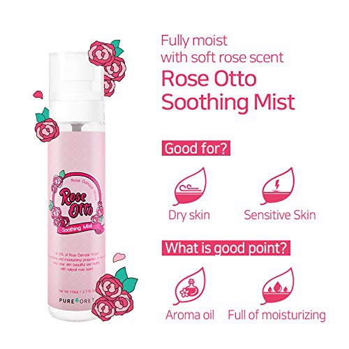  Pureforet Rose Otto Soothing Calming Facial Natural Mist Spray beauty hydration nourishing boosts radiance for dry brightness moisture and sensitive skin care 92.5% of demask rose
