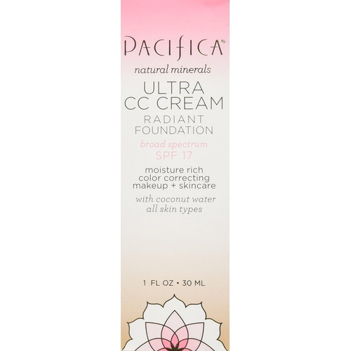  Pacifica Beauty Ultra CC Cream Radiant Foundation with Broad Spectrum SPF 17, Warm/Light Color, Vegan & Cruelty Free, 1 Fl Oz