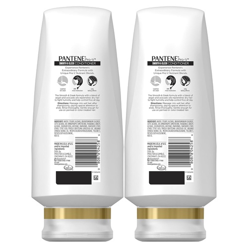  Pantene, Sulfate Free Conditioner, with Argan Oil, Pro-V Smooth and Sleek Frizz Control, 24 fl oz, Twin Pack