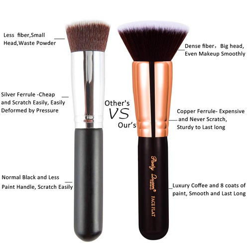  Party Queen Foundation Makeup Brush-Luxury Copper Ferrule，Face Flat Top Kabuki Makeup Tool for Liquid, Cream, and Powder - Buffing, Blending Face Brush Tool