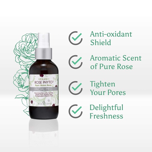  Organic Phyto³ Rose Water Facial Spray, Moisturizing Face Mist Spray, Soothing, Hydrating Mist Rose Water For Face, 4 oz. - Peak Scents