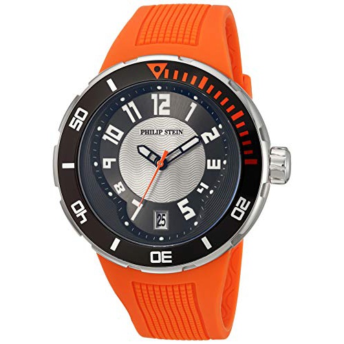  Philip Stein Mens 34-BRG-RO Extreme Orange Rubber Strap Watch
