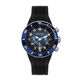 Philip Stein Dual Time Zone Chronograph Analog Display Japanese Quartz Watch Black Rubber Band Pin Buckle Blue Dial with Extreme Frame Natural Frequency Technology Provides Energy