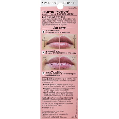  Physicians Formula Plump Potion Needle-Free Lip Plumping Cocktail Shade Extension, Pink Crystal Potion - 0.1 Ounce