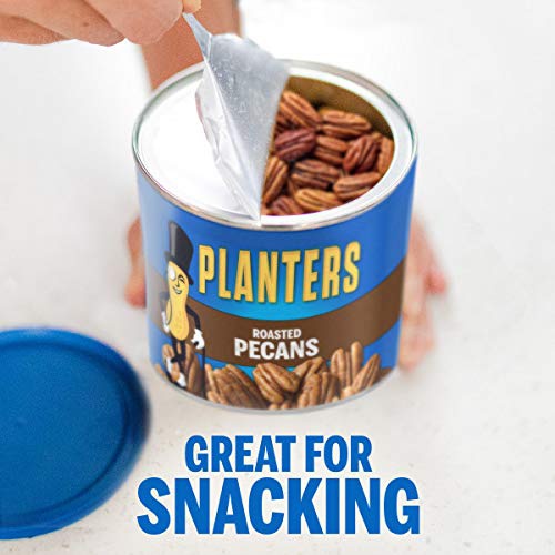  PLANTERS Roasted Pecans, 7.25 Oz. Resealable Canister - Salted Pecans - Snacks for Adults - Kids Snacks - Vegan Snacks, Kosher