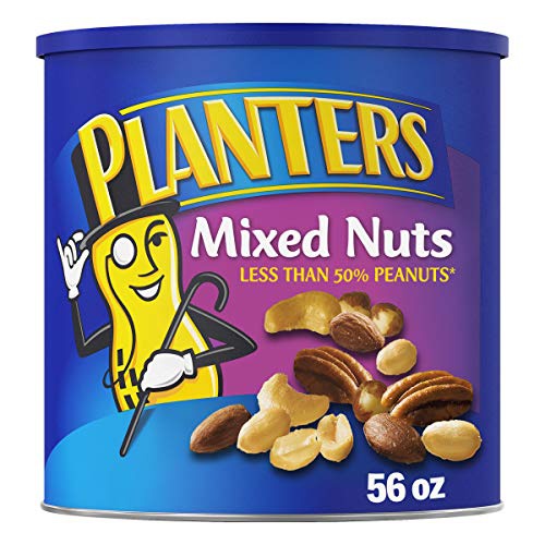  Planters Mixed Nuts (56 oz Canister) | Variety Mixed Nuts with Less Than 50% Peanuts with Peanuts, Almonds, Cashews, Hazelnuts, Pecans & Sea Salt