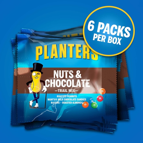  PLANTERS Nuts and Chocolate Trail Mix, 1.25 oz. Bags (6 Pack) - Trail Mix with M&Ms Chocolate and Roasted Peanuts - Sweet and Salty Energy Boost - Kosher