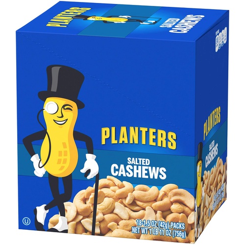  Planters Salted Cashews, 1.5 oz. Bags (18 Pack) - Individually Packed Snacks On The Go - Snacks For Adults - Quick Snacks - Kosher