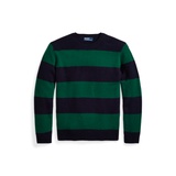 Suede-Patch Striped Wool-Blend Sweater