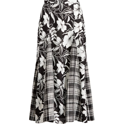 폴로 랄프로렌 Polo Ralph Lauren Floral & Plaid Linen Skirt_BLACK/ WHITE FLORAL