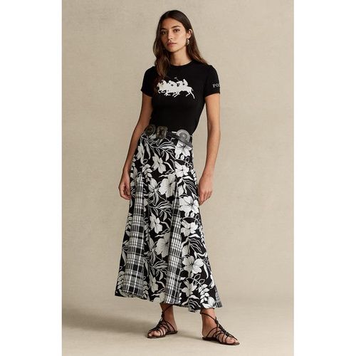 폴로 랄프로렌 Polo Ralph Lauren Floral & Plaid Linen Skirt_BLACK/ WHITE FLORAL