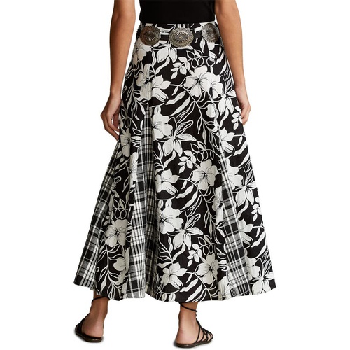 폴로 랄프로렌 Polo Ralph Lauren Floral & Plaid Linen Skirt_BLACK/ WHITE FLORAL