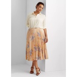 Floral-Print Metallic Pleated Skirt