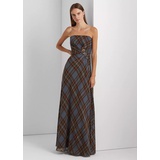 Plaid Crinkle Georgette Strapless Gown