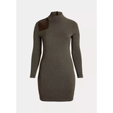 Faux-Leather-Trim Wool Sweater Dress