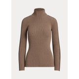 Faux-Leather-Trim Turtleneck Sweater