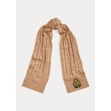 Crest-Patch Cable-Knit Scarf