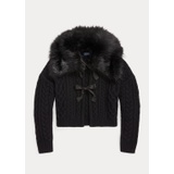 Faux-Fur-Collar Aran Wool-Blend Cardigan