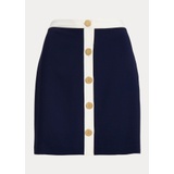Button-Front Two-Tone Crepe Pencil Skirt