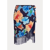 Fringe-Trim Floral Crepe Skirt