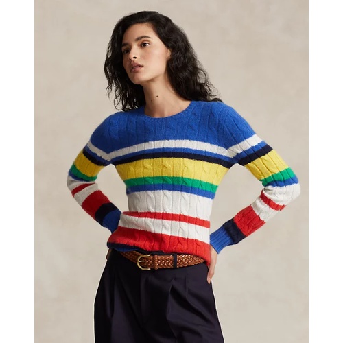폴로 랄프로렌 Striped Cable-Knit Cashmere Sweater