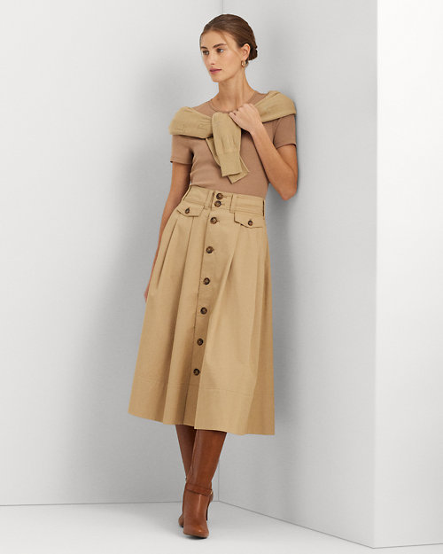 폴로 랄프로렌 Button-Front Micro-Sanded Twill Skirt