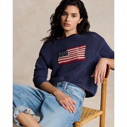 폴로 랄프로렌 Flag Pointelle Cotton-Linen Sweater