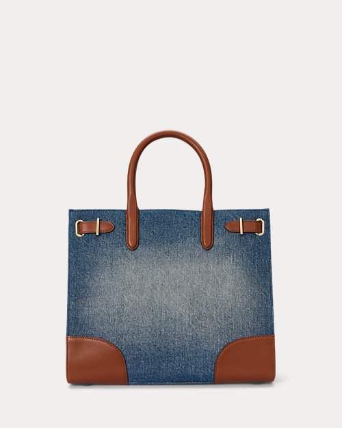 폴로 랄프로렌 Leather-Trim Denim Medium Devyn Tote Bag