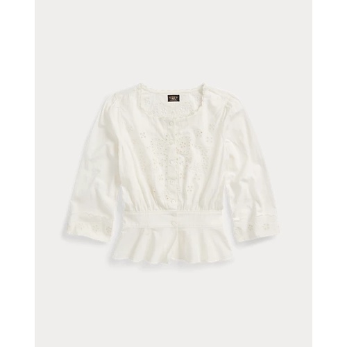 폴로 랄프로렌 Eyelet-Embroidered Peplum Blouse