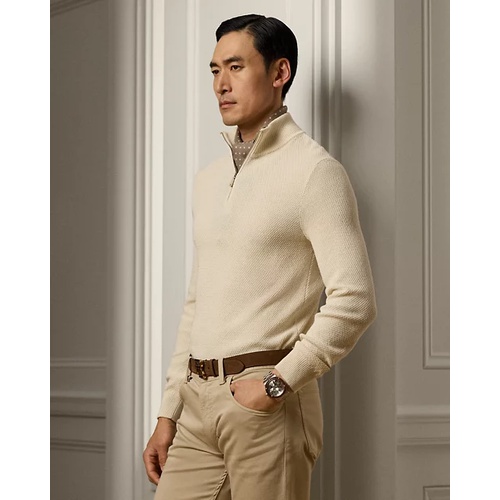 폴로 랄프로렌 Textured Silk-Cotton Quarter-Zip Sweater