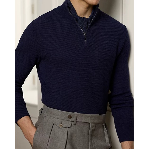 폴로 랄프로렌 Textured Silk-Cotton Quarter-Zip Sweater