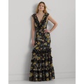 Floral Ruffle-Trim Georgette Gown