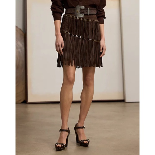 폴로 랄프로렌 Brielle Fringe-Trim Lamb-Suede Skirt