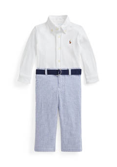 폴로 랄프로렌 Baby Boys Shirt, Belt & Seersucker Pant Set