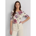 Womens Floral Stretch Cotton Boat Neck T-Shirt