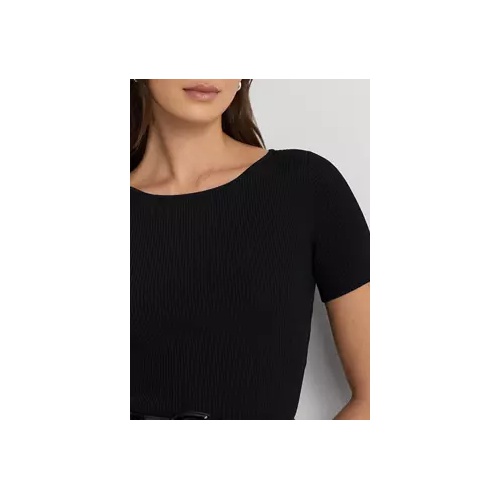폴로 랄프로렌 Womens Rib-Knit Cropped Short-Sleeve Sweater