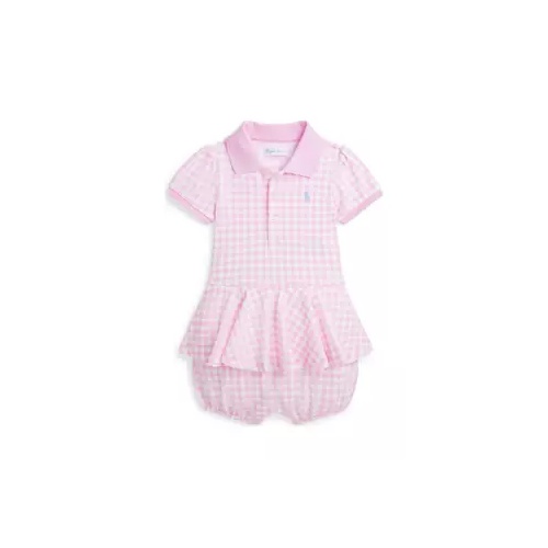 폴로 랄프로렌 Baby Girls Gingham Mesh Polo Bubble Shortall