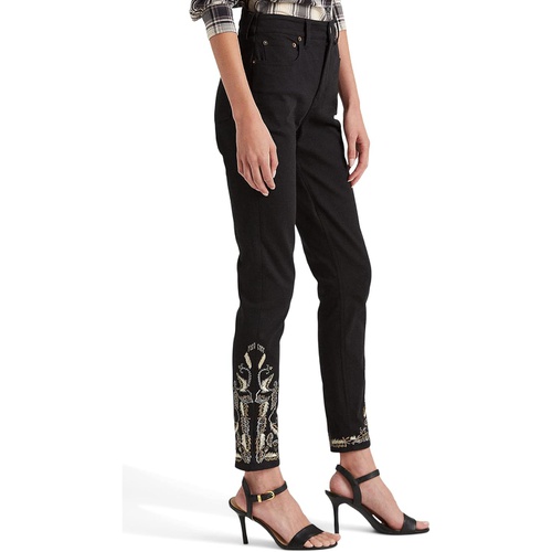 폴로 랄프로렌 LAUREN Ralph Lauren Embroidered High-Rise Skinny Ankle Jeans in Black Wash