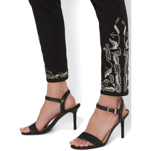 폴로 랄프로렌 LAUREN Ralph Lauren Embroidered High-Rise Skinny Ankle Jeans in Black Wash