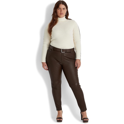 폴로 랄프로렌 LAUREN Ralph Lauren Plus-Size Faux-Leather-Trim Turtleneck Sweater