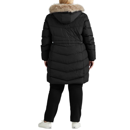 폴로 랄프로렌 Womens Plus Size Faux-Fur-Trim Hooded Puffer Coat