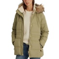 Womens Faux-Fur-Trim Hooded Puffer Coat