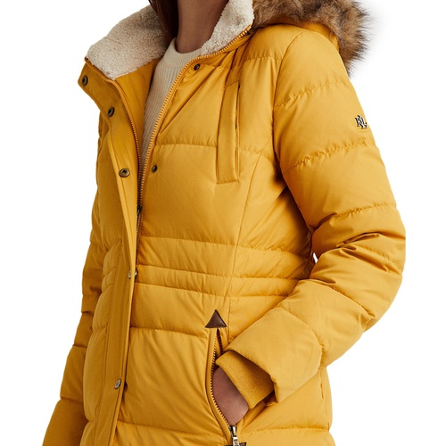 폴로 랄프로렌 Womens Faux-Fur-Trim Hooded Puffer Coat