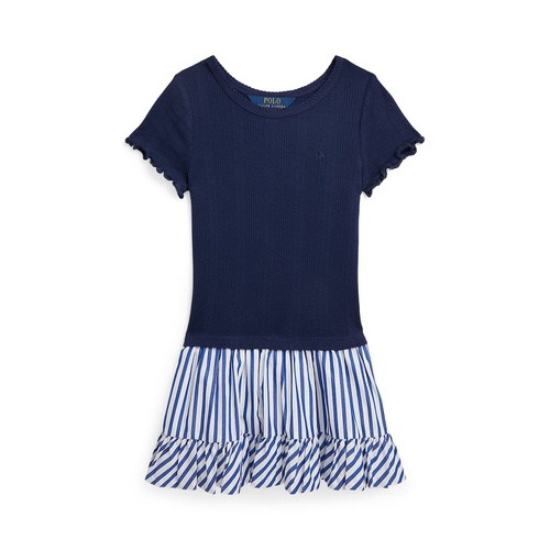폴로 랄프로렌 Toddler and Little Girls Woven-Skirt Pointelle-Knit Cotton Dress