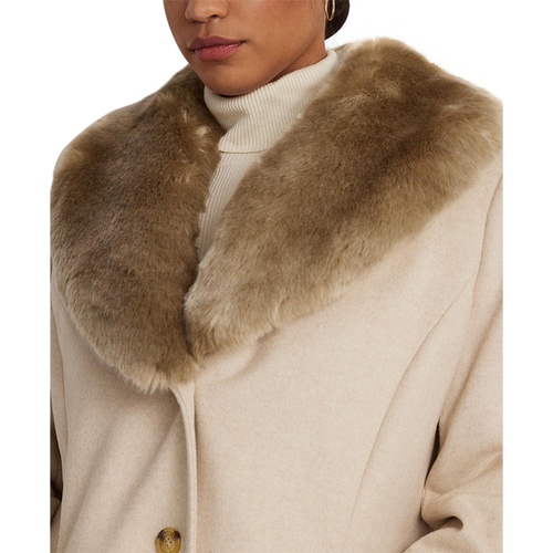 폴로 랄프로렌 Womens Plus Size Faux-Fur-Trim Walker Coat