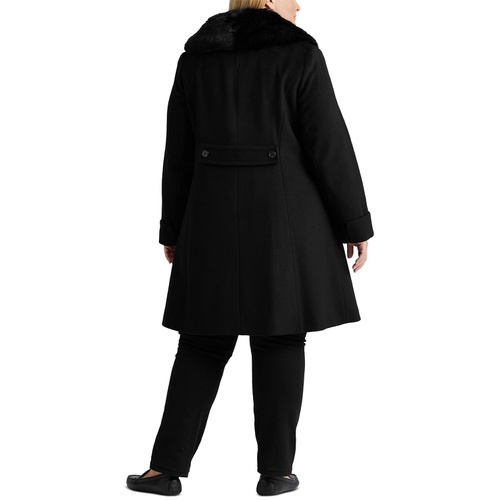 폴로 랄프로렌 Womens Plus Size Faux-Fur-Trim Walker Coat