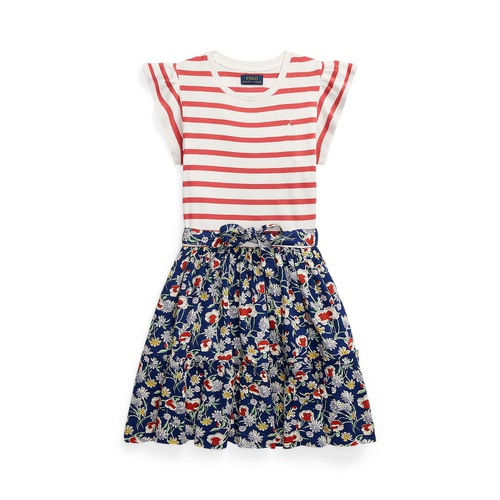 폴로 랄프로렌 Big Girls Striped Floral Cotton-Blend Dress