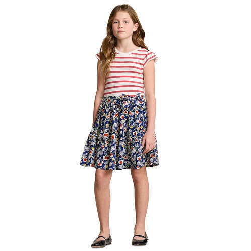 폴로 랄프로렌 Big Girls Striped Floral Cotton-Blend Dress